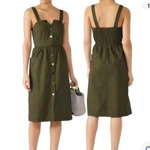Moon River Army Green midi length upcycled buttons dress